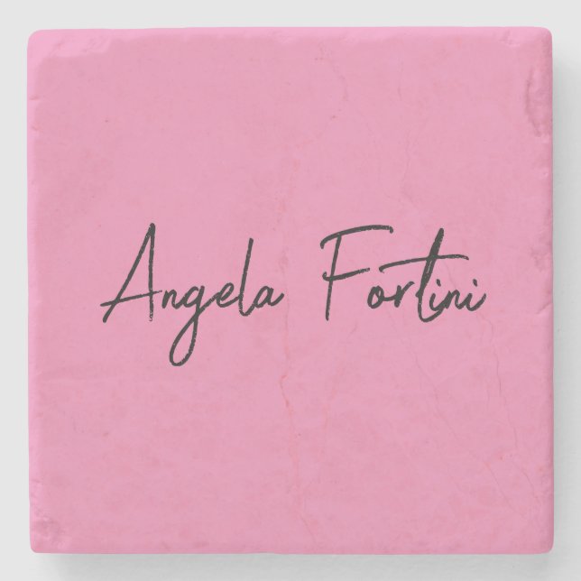 Handschrift Schlicht Einfach rosa Beruflicher Name Steinuntersetzer (Vorderseite)