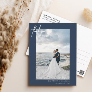 Handschrift Simple Dusty Navy Blue Vielen Dank Postkarte