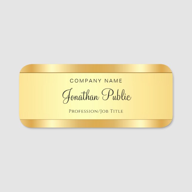 Handschrift Skript Moderne Vorlage Gold Elegant Namensschild (Vorderseite)