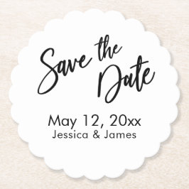 Handschrift Typografie Save the Date Schwarz/Weiß Untersetzer