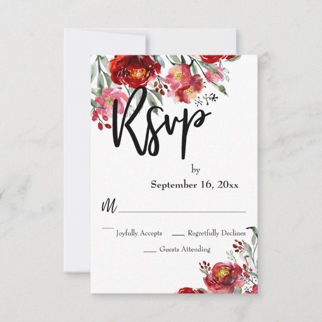 Handschrift von UAWG Burgundy Red Fall Blume RSVP Karte (Vorderseite)