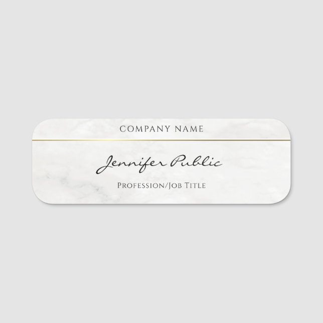 Handschrift Vorlage Weißer Marmor Gold Elegant Namensschild (Vorderseite)