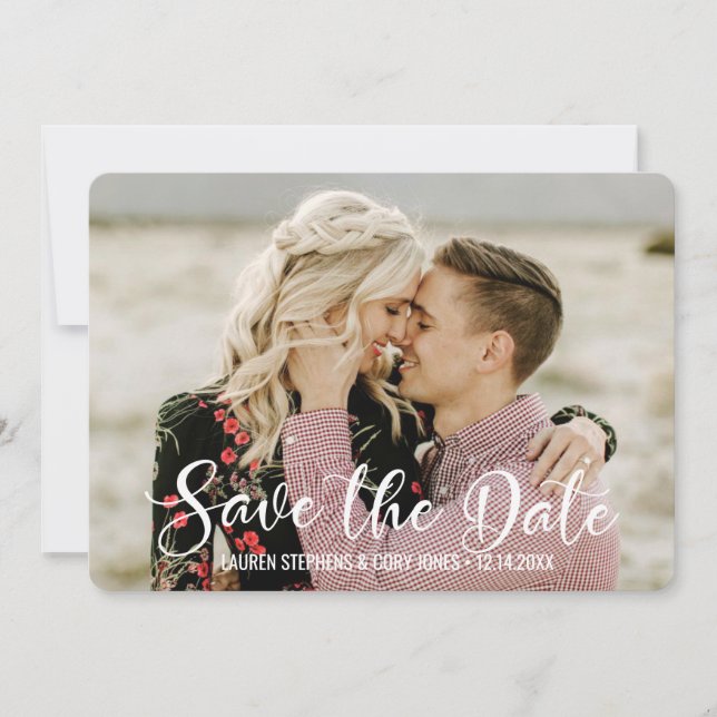 Handschrift, weiß und schwarz save the date (Vorderseite)