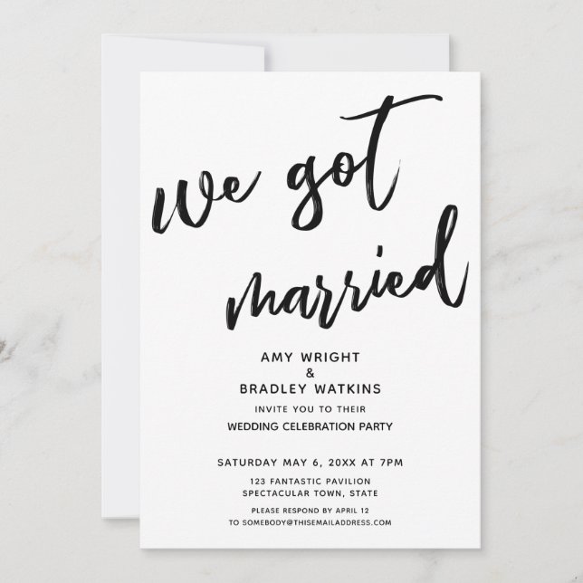 Handschrift Wir Got Verheiratete Hochzeitsempfehlu Einladung (Vorderseite)