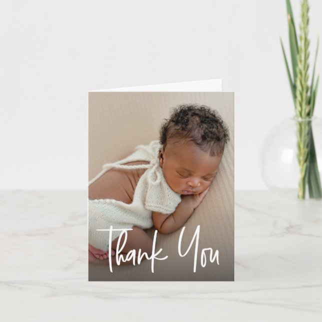 Handschriftenschrift Custom Foto Baby Shower Dankeskarte (Vorderseite)