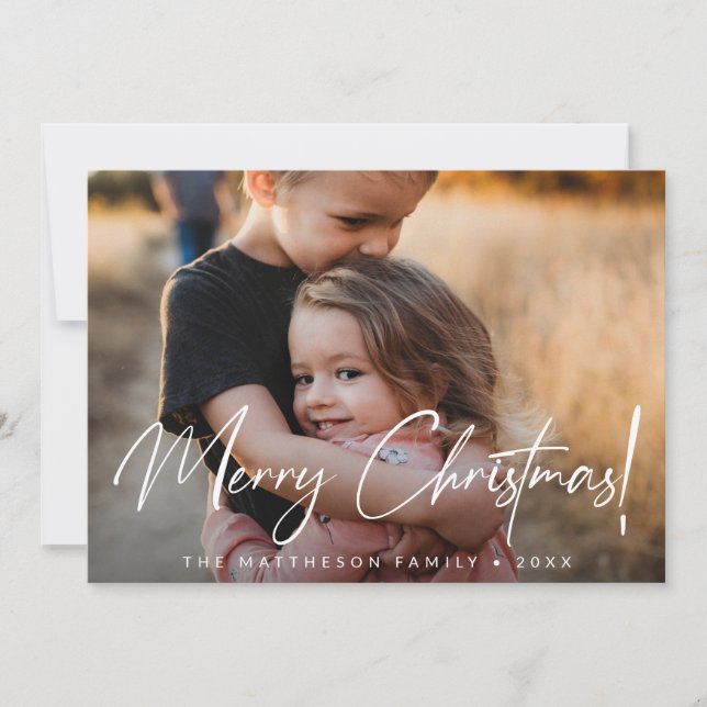 Handschriftenschrift Frohe Weihnachten Foto Modern (Vorderseite)