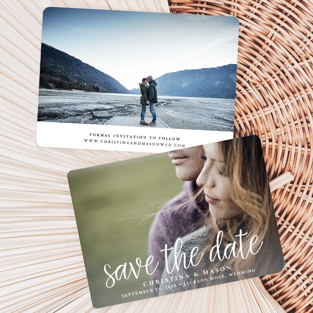 Handschriftlich | Doppelseitiges Foto Save the Dat Date (Von Creator hochgeladen)