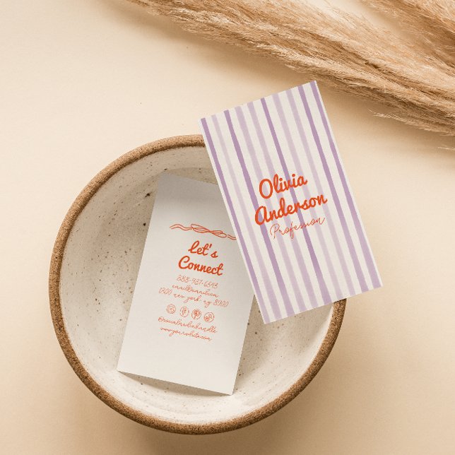 Handschriftlich Gezeichnet Lila Orange Whimsy Boho Visitenkarte (Von Creator hochgeladen)