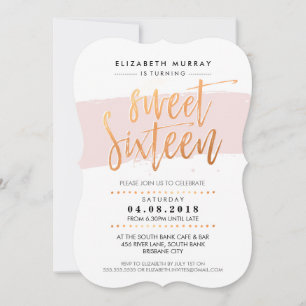 HANDSCHRIFTLICHE SCHRIFT süße 16 trendy kupferrosa Einladung