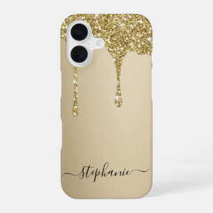Handschriftlicher individueller Name Gold Glitter iPhone 16 Hülle