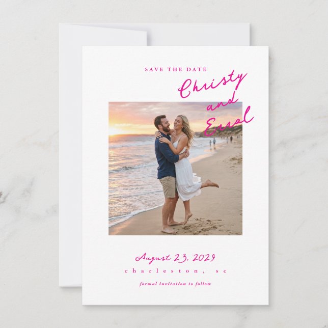 Handschriftliches Fuchsin Save The Date (Vorderseite)