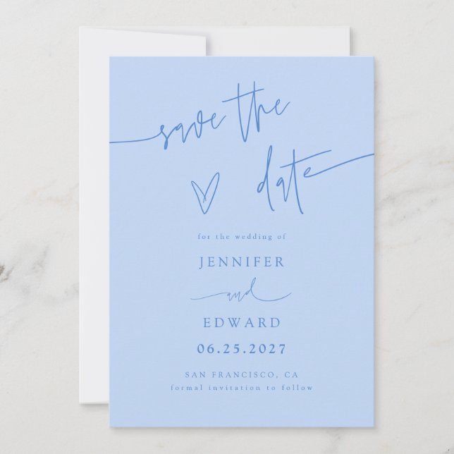 Handschriftliches Skript Eisblau Save-the-Date Save The Date (Vorderseite)