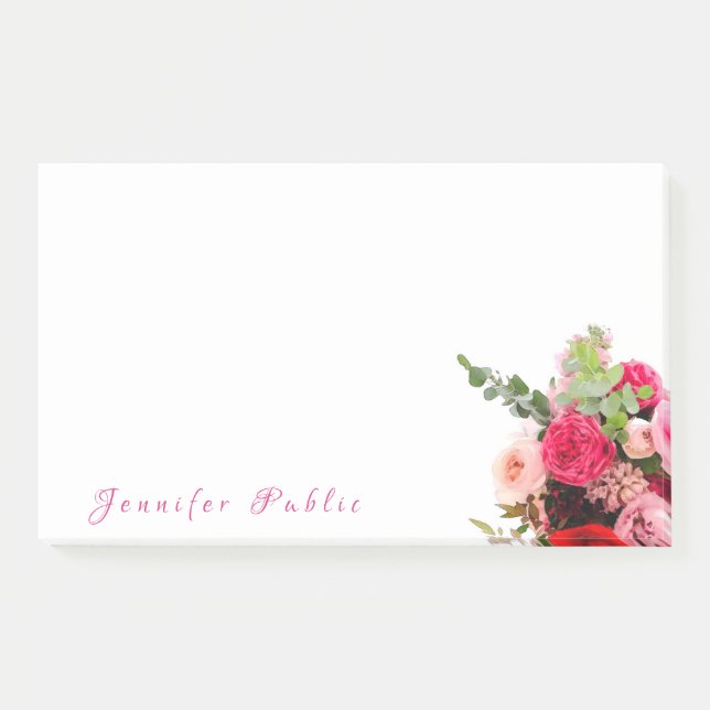 Handschriftname Text Aquarell-Rose Blumenschmuck Post-it Klebezettel (Vorderseite)