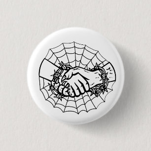 Handshake von Mensch und Teufel mit Stacheldraht Button