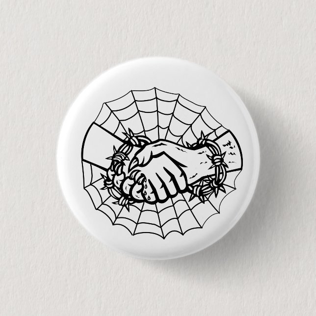 Handshake von Mensch und Teufel mit Stacheldraht Button (Vorderseite)
