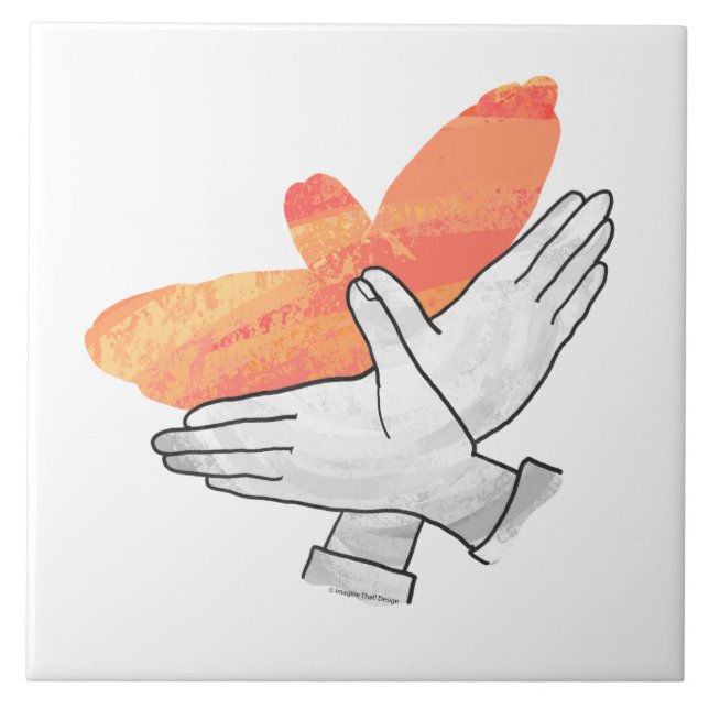 Handsilhouette Adler Orange Fliese (Vorderseite)