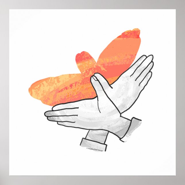 Handsilhouette Adler Orange Poster (Vorne)