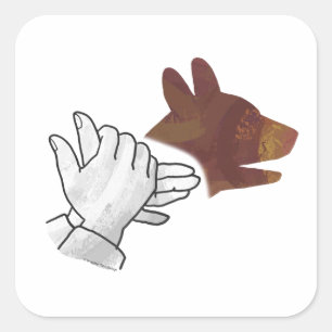 Handsilhouette Hund Braun Quadratischer Aufkleber
