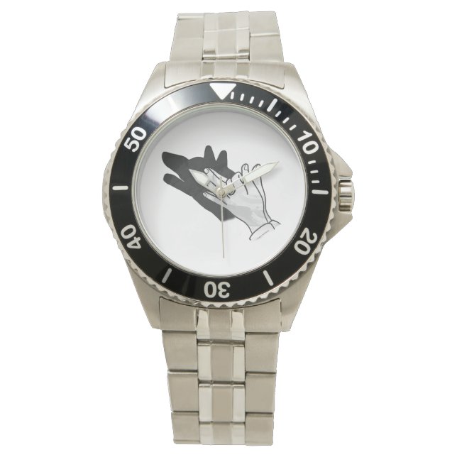 Handsilhouette Wolf Armbanduhr (Vorderseite)