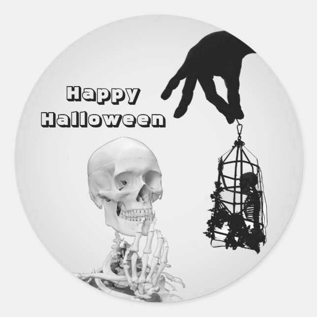 Handskeleton Halloween Klassischer Rundaufkleber Runder Aufkleber (Vorderseite)