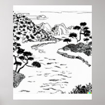 Handskizze des fließenden Flusses in Ukiyo-E art