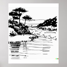 Handskizze des fließenden Flusses in Ukiyo-E art