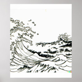 Handskizze Große Welle von Kanagawa Poster