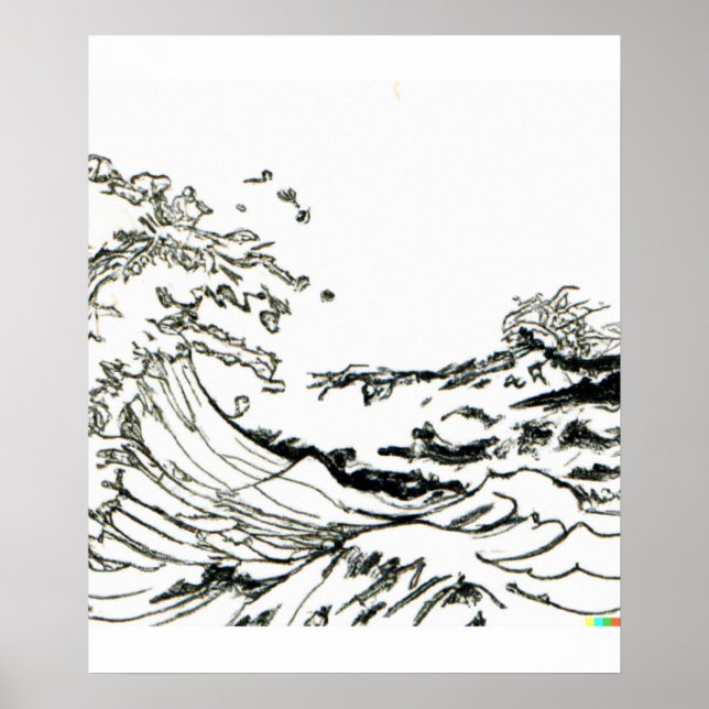 Handskizze Große Welle von Kanagawa Poster (Vorne)