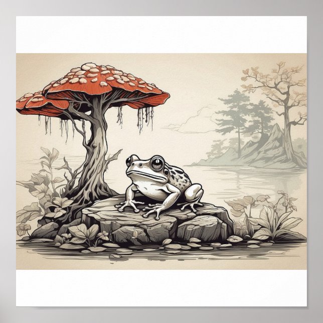 Handskizze von Frog im Stil von Ukiyo-E Poster (Vorne)