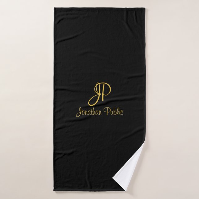Handskript Initial Monogram Template Black Gold Badehandtuch (Badehandtuch)