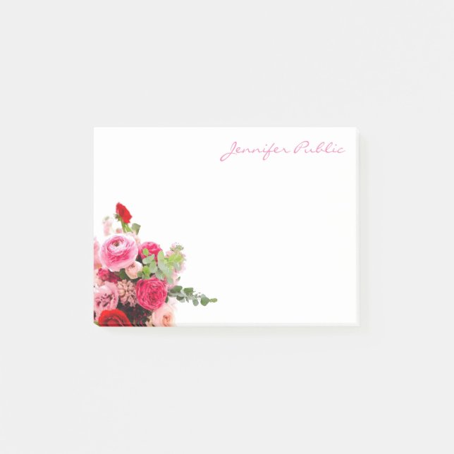 Handskript-Text-elegante Schablonewatercolor-Rosen Post-it Klebezettel (Vorderseite)