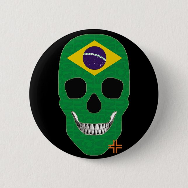 HANDSKULL Brasilien Runde Abzeichen schwarz B2 Button (Vorderseite)
