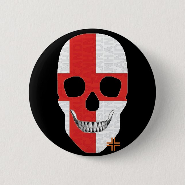HANDSKULL England Runde Abzeichen schwarz B2 Button (Vorderseite)