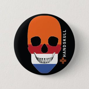 HANDSKULL Holland, Happy Skull, Holländische Flagg Button