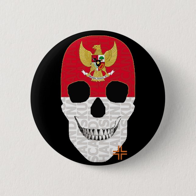 HANDSKULL Indonesien Runder Abzeichen schwarz B2 Button (Vorderseite)