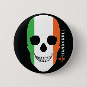 HANDSKULL Irland, glücklicher Schädel, irische Fla Button