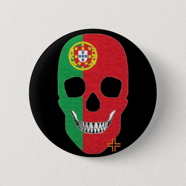 HANDSKULL Portugal Runder Abzeichen schwarz B2 Button (Vorderseite)