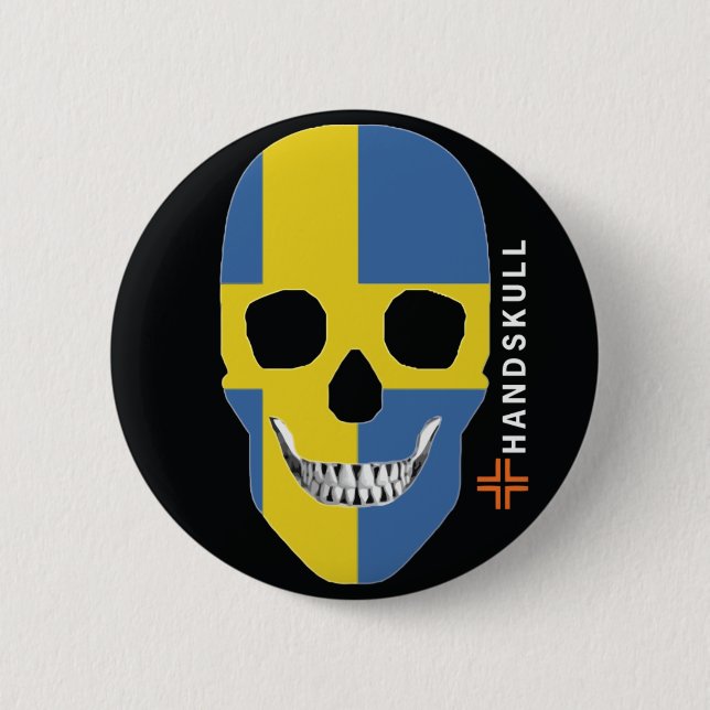HANDSKULL Schweden, glücklicher Schädel, Schweden- Button (Vorderseite)