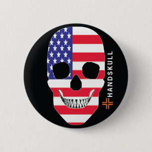 HANDSKULL Staaten, Happy skull, US-Flagge Button