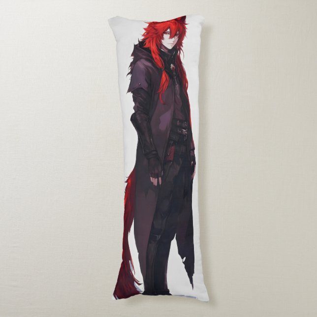 Handsome Anime Red Wolf Seitenschläferkissen (Vorderseite Vertikal)
