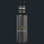 Handsome Black Modern Gold Monogram Edelstahlflasche<br><div class="desc">Handsome Black Modern Gold Monogram Initial Personalize Stainless Steel Water Flasche. Mit dieser Vorlage können Sie den Anfangs- und Namenstext einfach anpassen.</div>