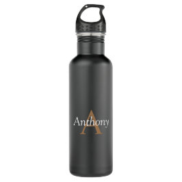 Handsome Black Modern Gold Monogram Trinkflasche