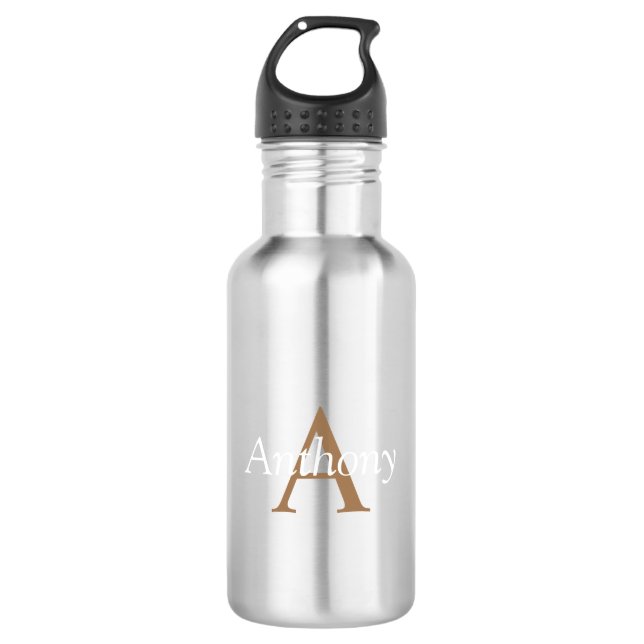 Handsome Black Modern Gold Monogram Trinkflasche (Vorderseite)