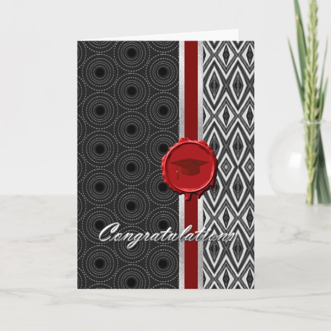 Handsome Black, White, & Red Guy's Graduation Card Karte (Vorderseite)
