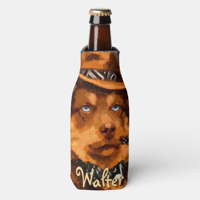 Handsome Gangster Hund mit Personalisierten blauen Flaschenkühler (Flaschenvorderseite)
