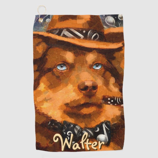 Handsome Gangster Hund mit Personalisierten blauen Golfhandtuch (Vorderseite)