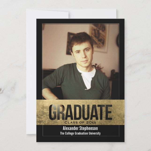 Handsome Gold Foil Cutout Effect Foto Abschluss Einladung (Vorderseite)