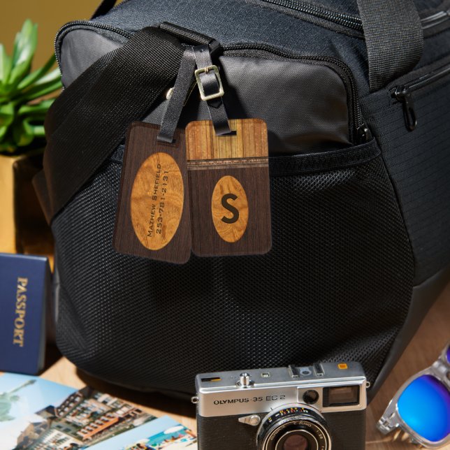 Handsome Imitate Mit Monogramm Gepäckmarke Holz Gepäckanhänger (Vorderseite & Rückseite)