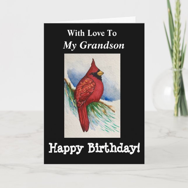 Handsome Kardinal Birthday My Grandson Bold Bird Karte (Vorderseite)