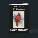Handsome Kardinal Birthday My Grandson Bold Bird Karte<br><div class="desc">Geben Sie Ihrem Enkel ein originelles Aquarellbild eines Kardinals auf einer Zweigkarte zum Geburtstag. Er wird die GREAT Wünsche von innen genießen. Birdwatchers werden sich über das Design freuen, das realistische Details zeigt, die in lebhaften Farben rot und schwarz gemalt werden. Naturkundefans werden diese Karte mit einem einzigartigen Blick auf...</div>